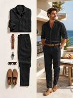 Combo Amalfi — Conjunto de Lino + Cinturón + Gafas + Reloj (Look Completo)