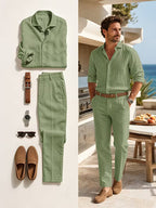 Combo Amalfi — Conjunto de Lino + Cinturón + Gafas + Reloj (Look Completo)