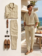 Combo Amalfi — Conjunto de Lino + Cinturón + Gafas + Reloj (Look Completo)