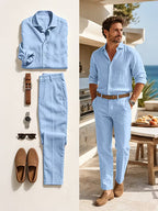 Combo Amalfi — Conjunto de Lino + Cinturón + Gafas + Reloj (Look Completo)