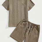 Camiseta de manga curta e shorts com cordão - Marrom, Conjunto de verão