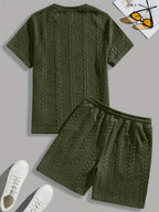 Camiseta de manga curta e shorts com cordão - Marrom, Conjunto de verão