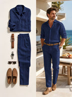 Combo Amalfi — Conjunto de Lino + Cinturón + Gafas + Reloj (Look Completo)
